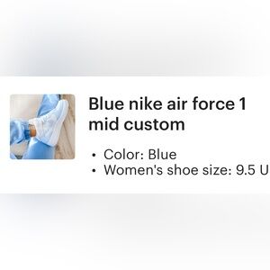 Women’s Nike Air Force 1 mid - custom color white with blue